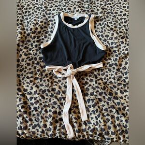 Gianni Bini Black and White Tie Front Crop Top